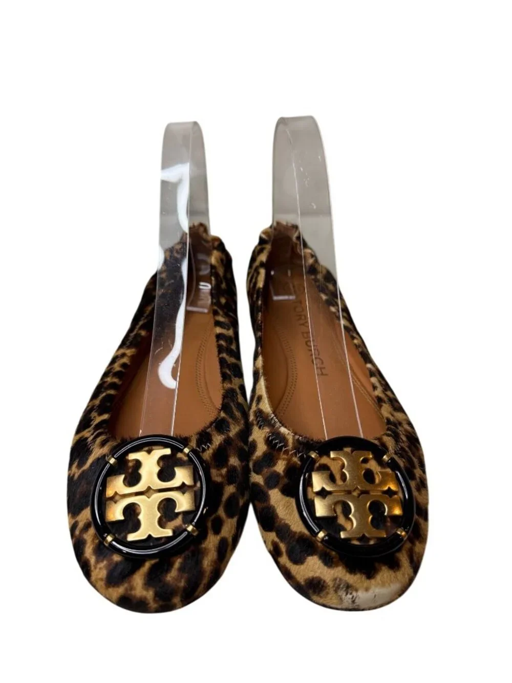 Tory Burch Leopard Print Calf Hair Ballet Flats Gold Logo Medallion Size 7.5M